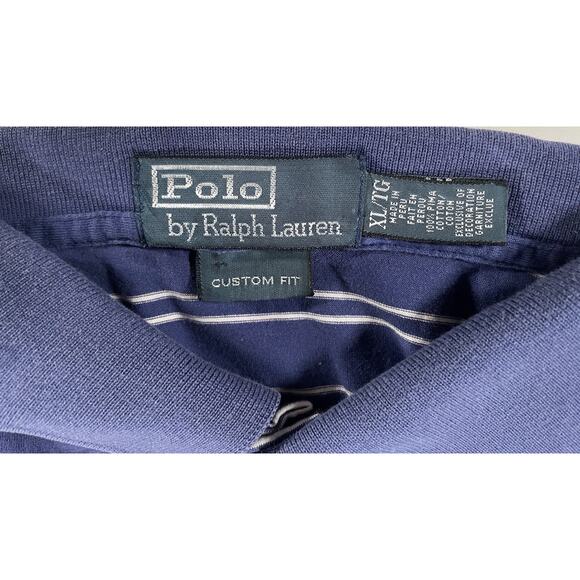 Polo Ralph Lauren Mens XL Short Sleeve Custom Fit Big Pony Striped Shirt Navy - Picture 3 of 9